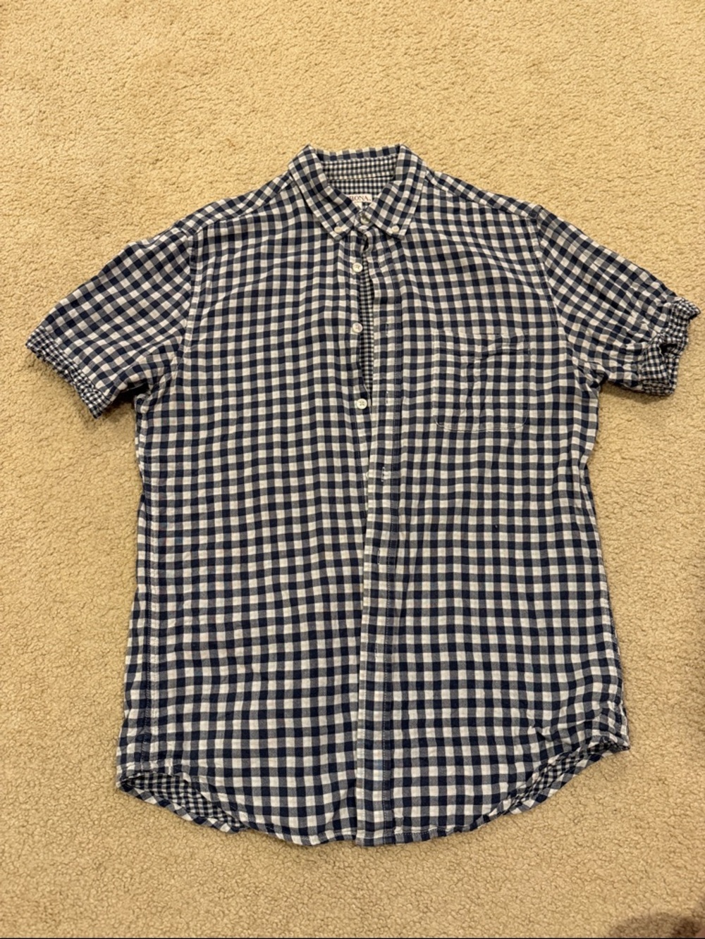 Merona Navy and White Gingham Short-Sleeve Button-Down Shirt